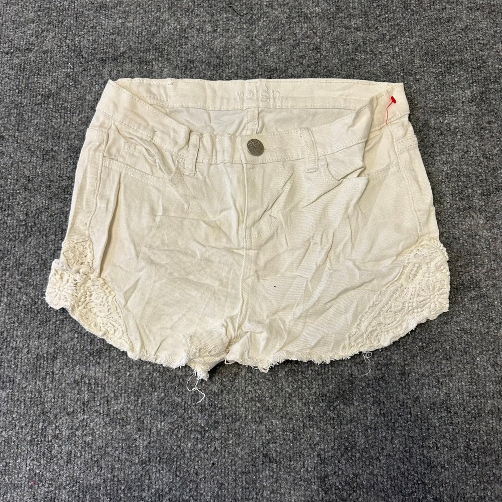 Reign Shorts Womens Size 5 Cream Crochet Lace Trim Frayed Hem Denim Casual Boho
